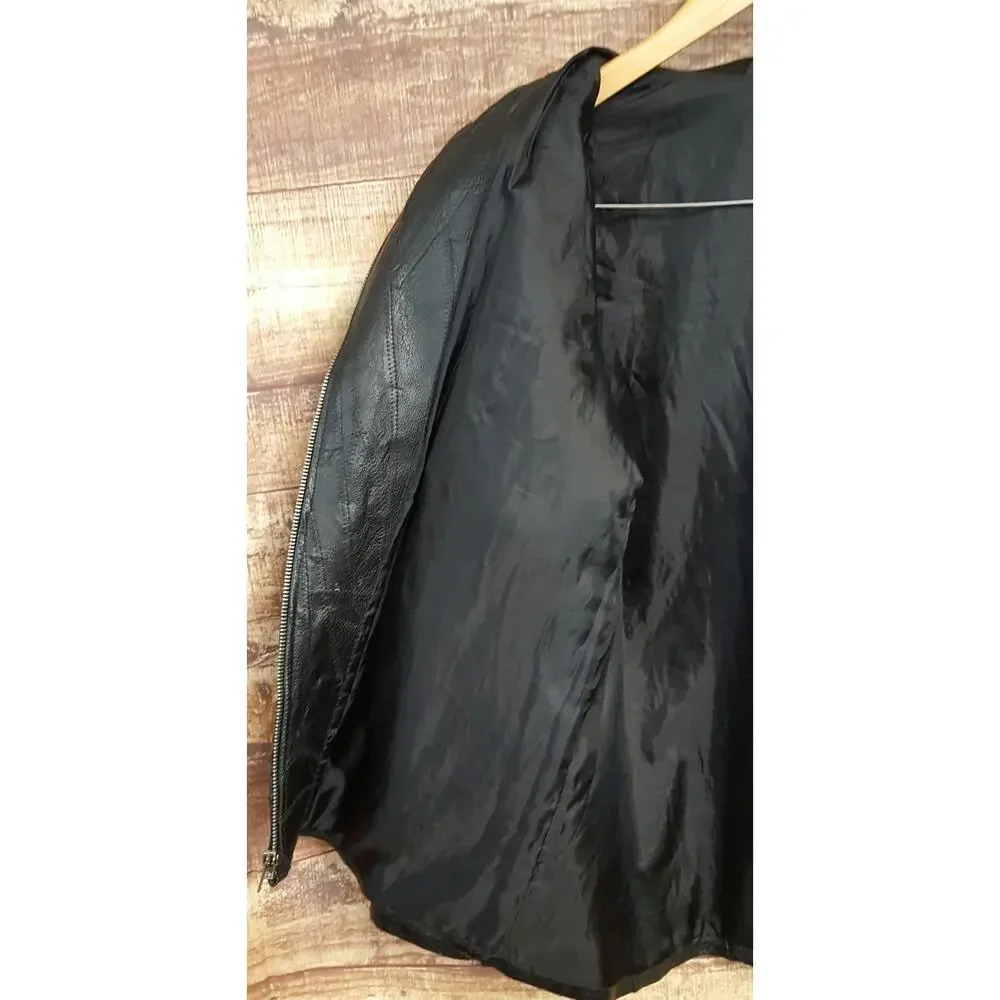 Flight Path Mens S Motorcycle Jacket Black Leather Biker Full Zip Lined Coat
